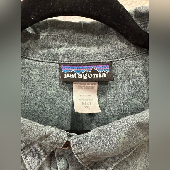 Patagonia Mens Cross Print Hemp Blend Short Sleeve Button Up Shirt Size XXL Blue - Picture 4 of 11